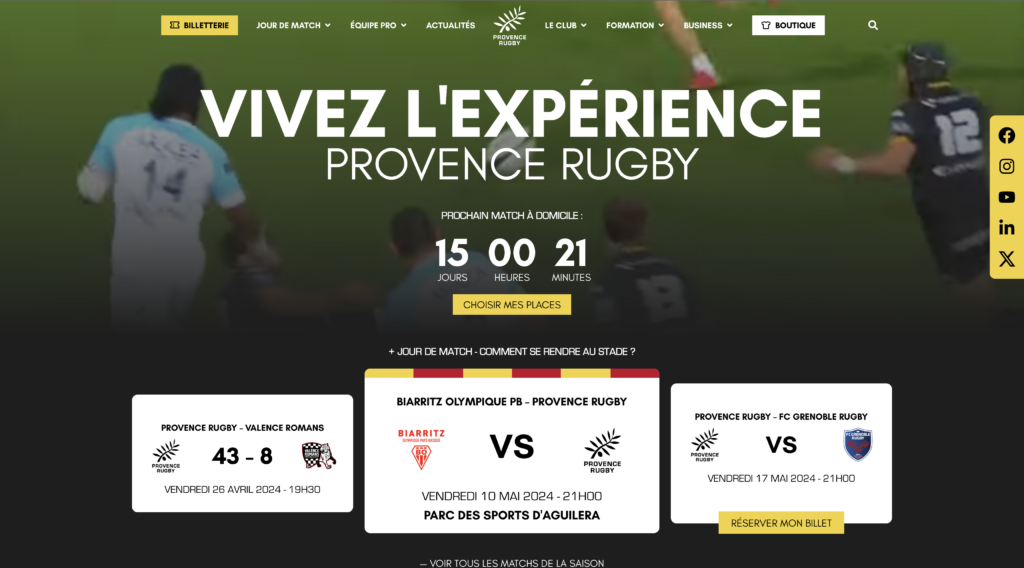 Provence Rugby - Capture d'écran - Accueil