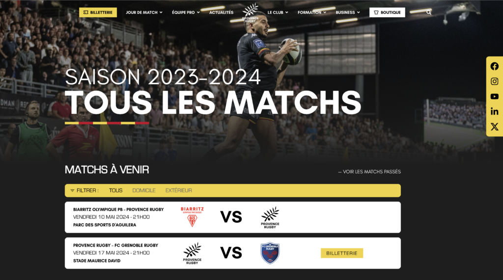 Provence Rugby - Capture d'écran - Calendrier des matchs